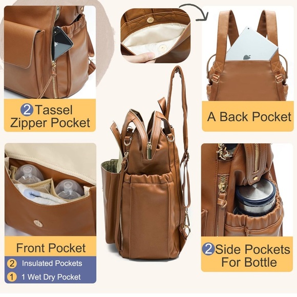 Brown Leather Miss Fong Diaper Bag/Backpack Multifunctional - Picture 4 of 10